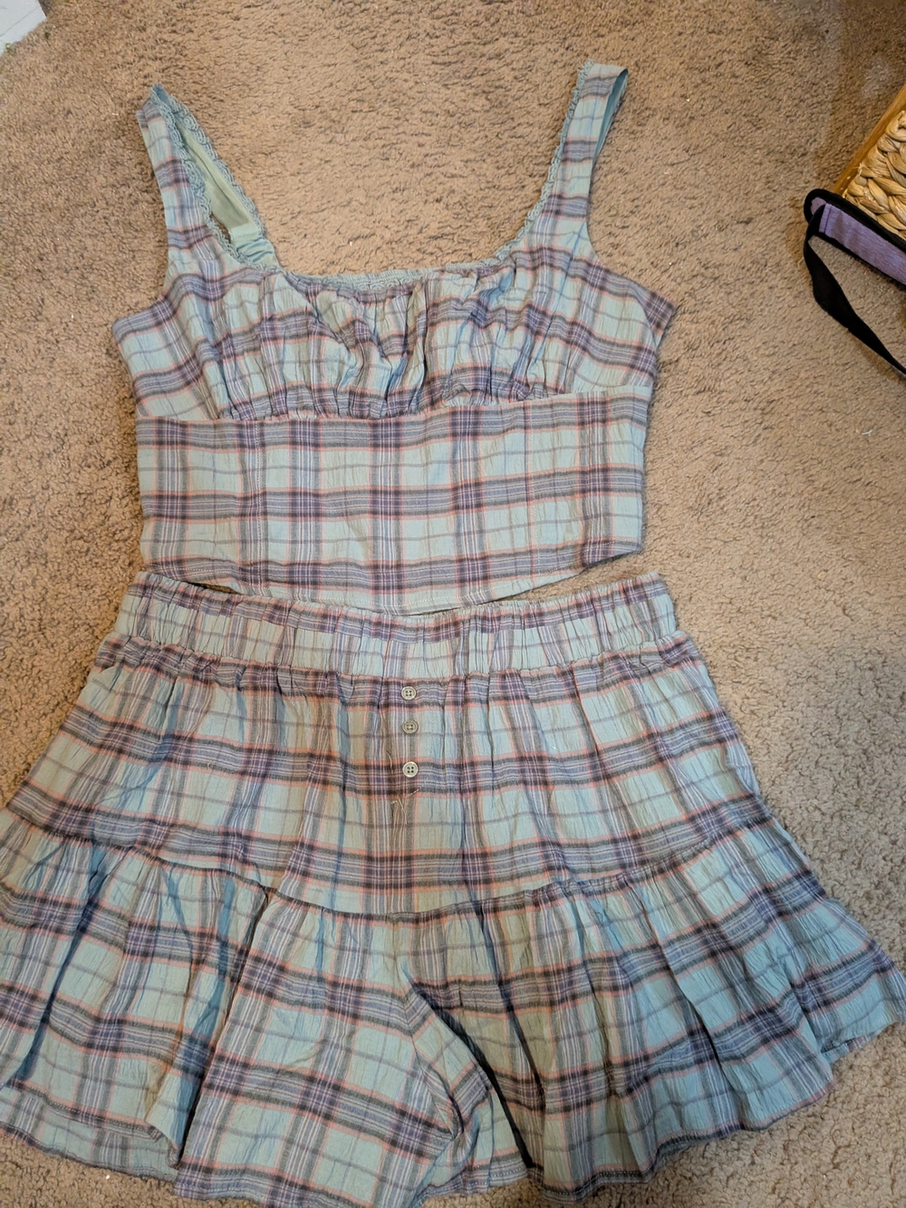 torrid Sage Plaid Smocked Two-Piece Set - Picture 2 of 5